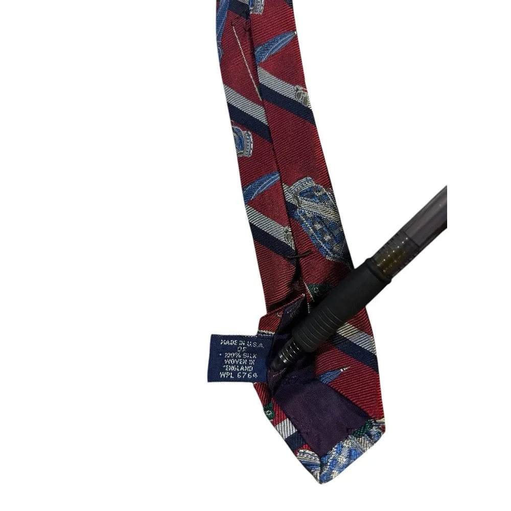 Nautica Striped Golf Bag Print Silk Tie‎ Vintage